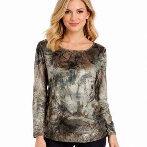 Chico's Velour Top Size 1 (8) Brown Metallic Gold Detail Popover